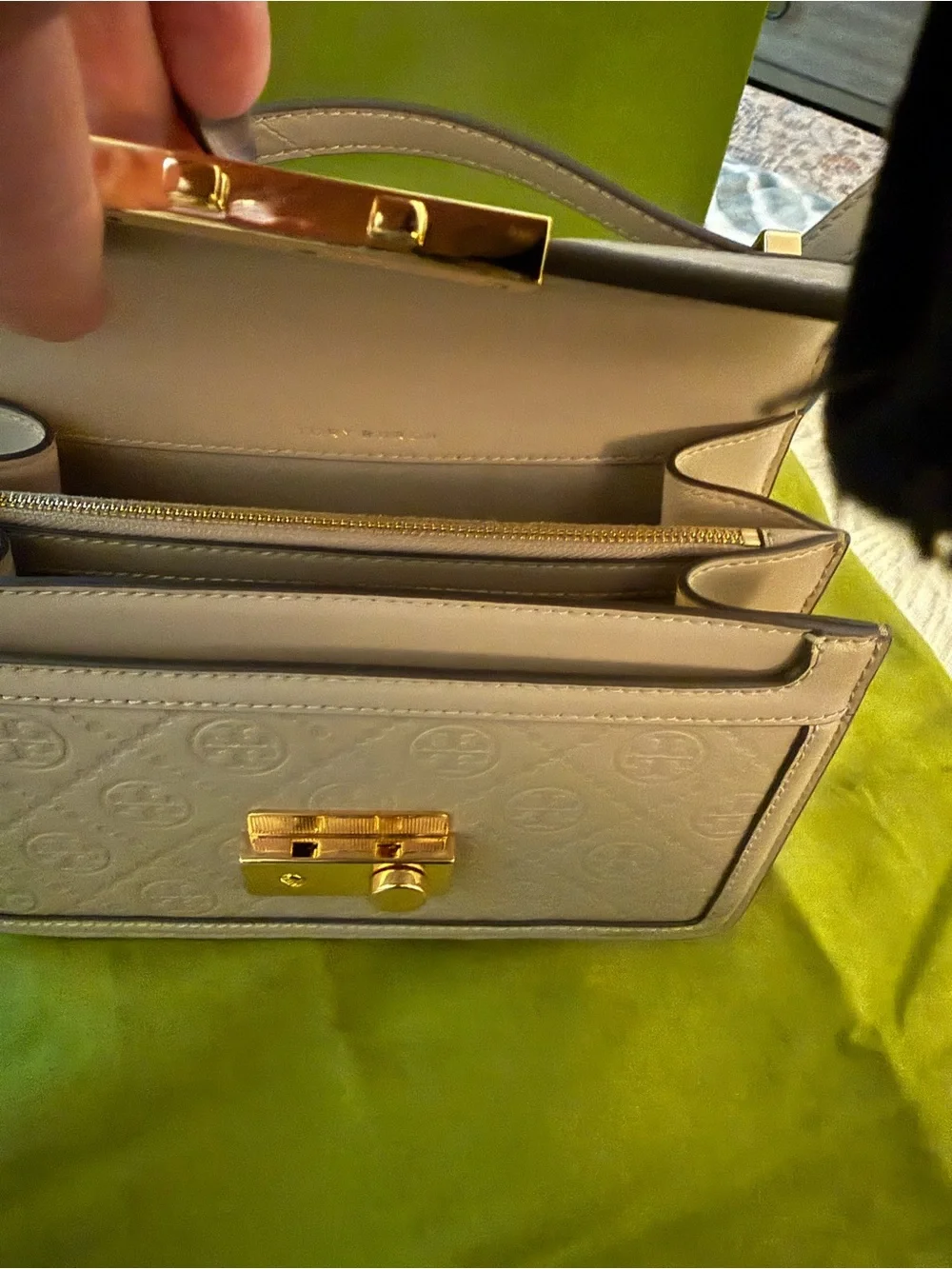 Tory Burch Embossed Leather Crossbody in Light Taupe